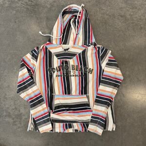 Vintage Y2K Edisto Beach South Carolina Striped Hoodie Pullover Sweatshirt L